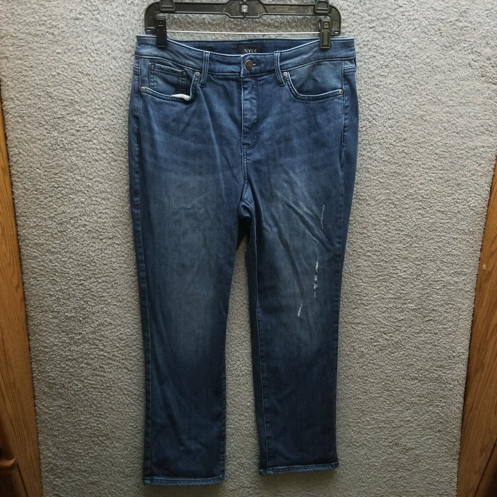 NYDJ Women's 12 Sheri Slim Sure Stretch Blue Straight Jeans 32.75" 26.25" 10.75"